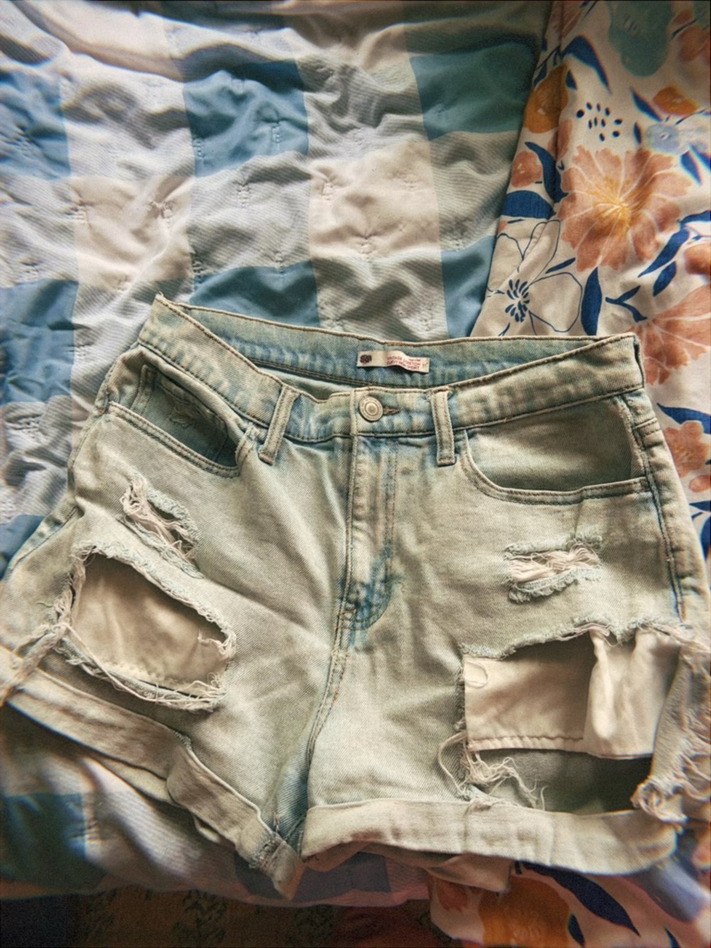 SO Light Blue Distressed Denim Women's Shorts